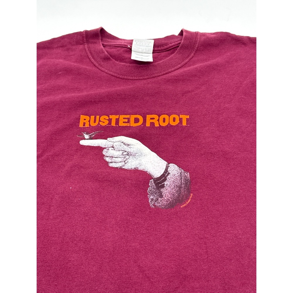 Vintage 2002 Rusted Root Band T-Shirt Maroon‎ Gildan Ultra Cotton Large - Picture 2 of 11